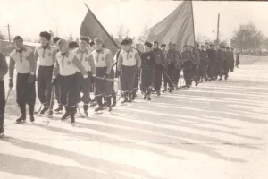 Открытие I чемпионата Сахалинской области по хоккею с мячом. 1957 год. 
