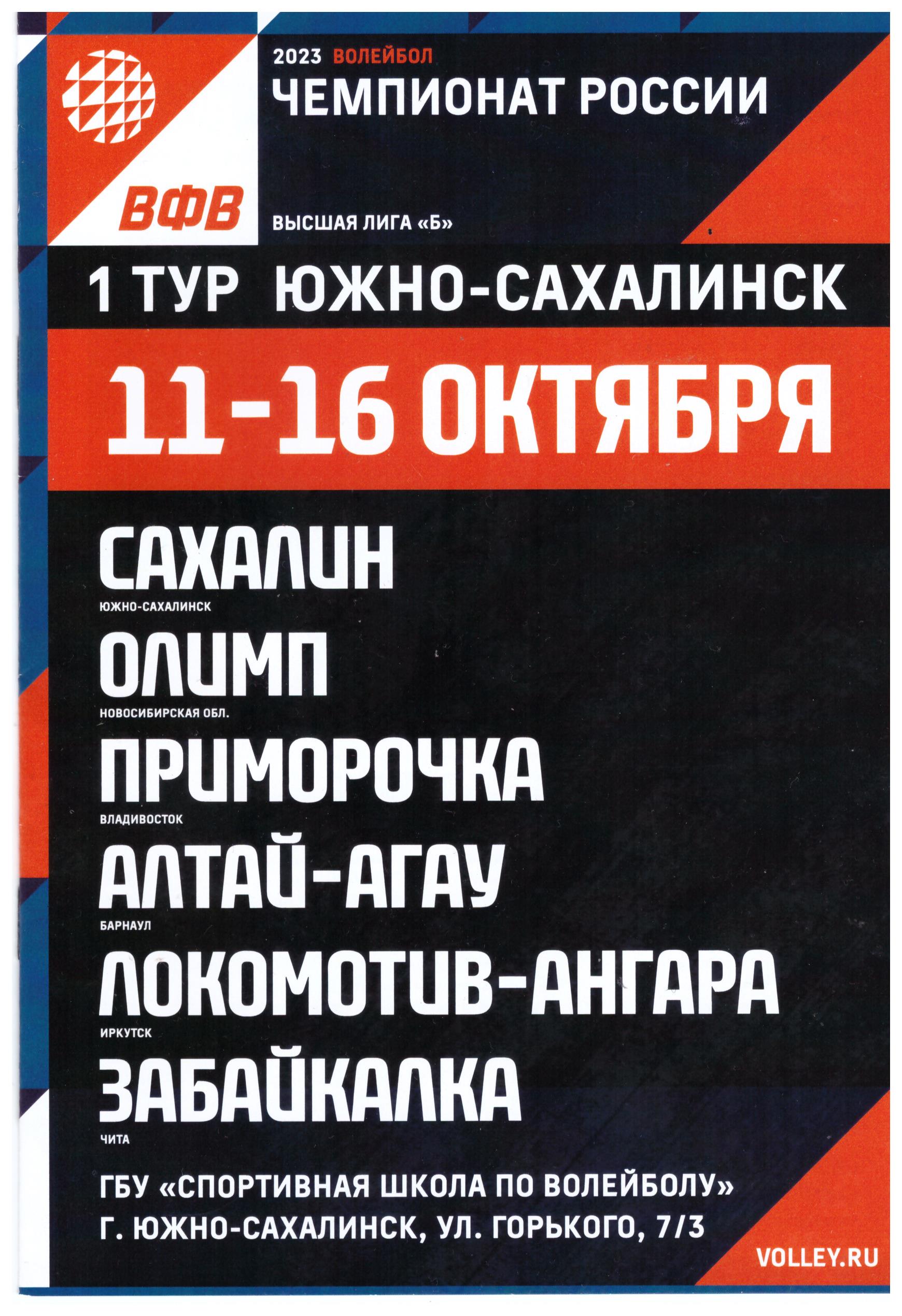 I тур чемпионата России среди женских команд высшей лиги "Б" (Южно-Сахалинск)