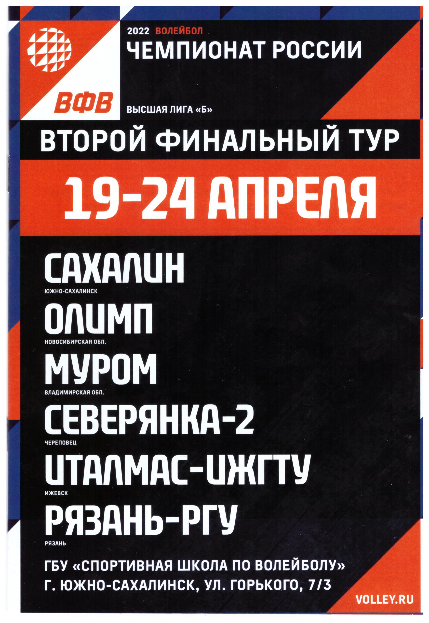 Второй финальный тур чемпионата России по волейболу среди женских команд высшей лиги "Б" (Южно-Сахалинск)