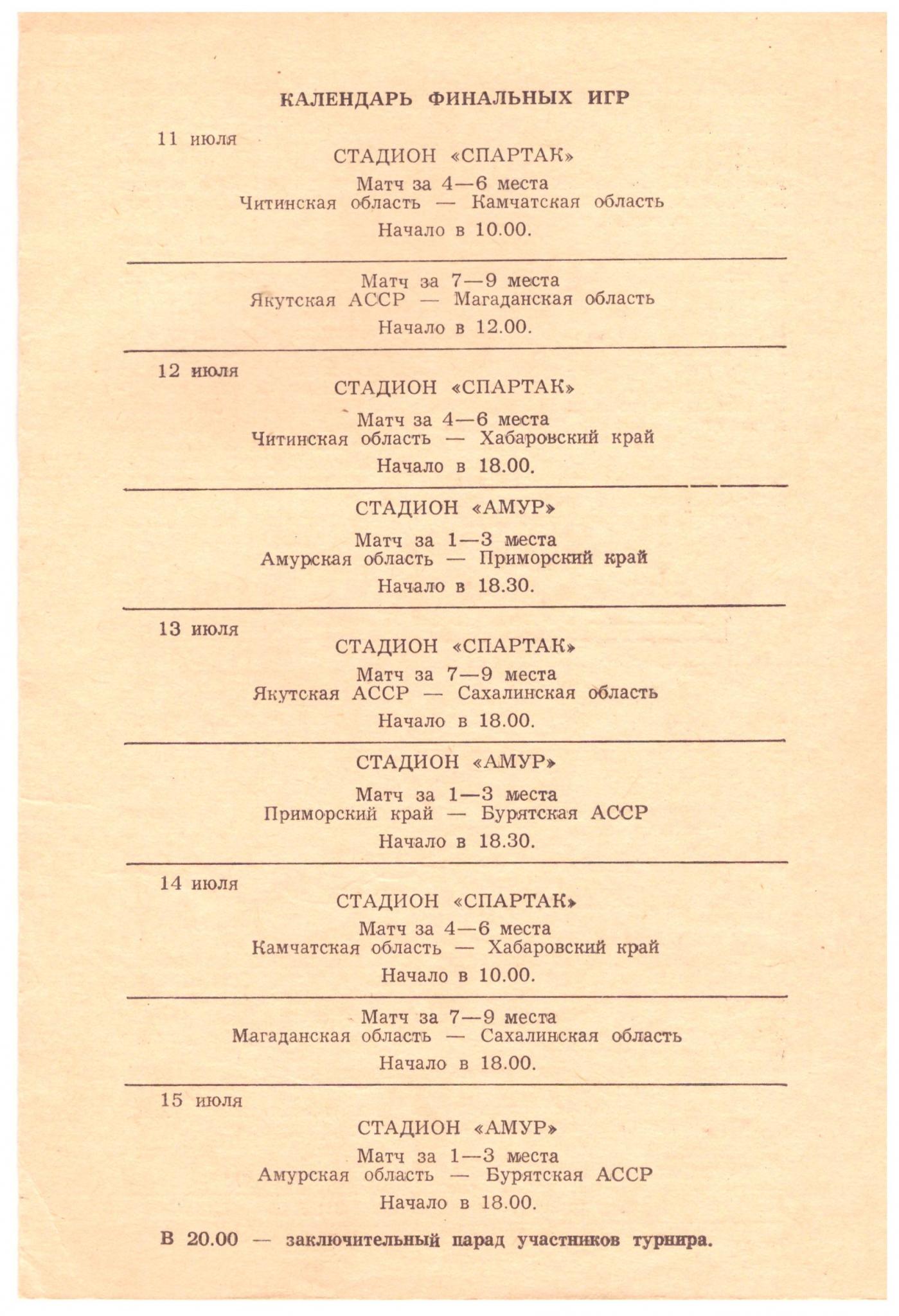 Спартакиада народов РСФСР (зона "Дальний Восток") с участием сборной команды Сахалинской области (финальный этап)